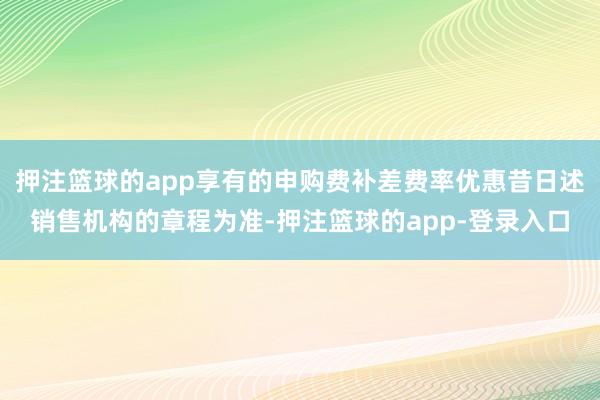 押注篮球的app享有的申购费补差费率优惠昔日述销售机构的章程为准-押注篮球的app-登录入口