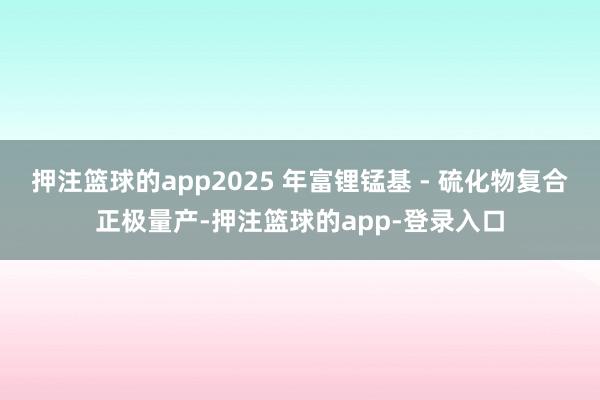 押注篮球的app2025 年富锂锰基 - 硫化物复合正极量产-押注篮球的app-登录入口